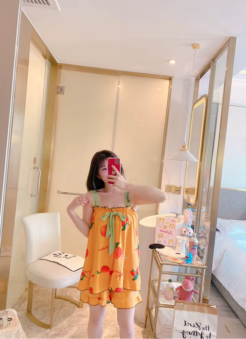 Suspender Sleeveless Cartoon Tide Sling Princess Style Shorts Nightwear Set